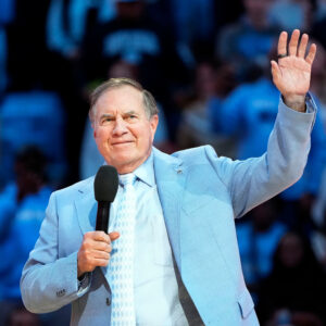 Dec 14, 2024; Chapel Hill, North Carolina, USA; North Carolina Tar Heels head football coach Bill Belichick during half time at Dean E. Smith Center. Mandatory Credit: Bob Donnan-Imagn Images