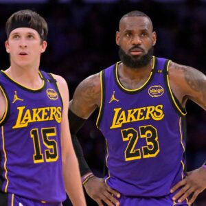 Austin Reaves and LeBron James NBA: Brooklyn Nets at Los Angeles Lakers