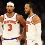 New York Knicks guard Josh Hart (3) and guard Jalen Brunson (11) against the Phoenix Suns at Footprint Center.