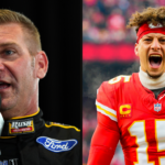 Clint Bowyer (R) and Patrick Mahomes (L). Image Credits: Imagn.