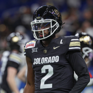 Colorado Buffaloes quarterback Shedeur Sanders (2) warms up before the game against the Brigham Young Cougars