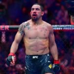 ; Robert Whittaker reacts following the match against Paulo Costa during UFC 298 at Honda Center.