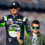 NASCAR Cup Series driver Kyle Busch with son Brexton Busch during the Daytona 500 at Daytona International Speedway.
