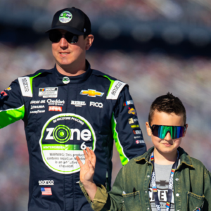 NASCAR Cup Series driver Kyle Busch with son Brexton Busch during the Daytona 500 at Daytona International Speedway.