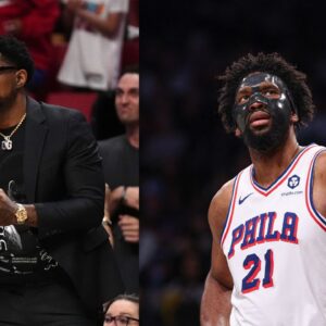 Udonis Haslem (L), Joel Embiid (R)