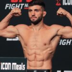 Arman Tsarukyan poses on the scale during the UFC Vegas 57: Weigh-in at UFC Apex on June 24, 2022, in Las Vegas, Nevada, United States. - ZUMAp175 20220624_zsa_p175_004 Copyright: xDiegoxRibasx