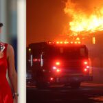Hannah St. John (L), Wildfires raging in Los Angeles (R)