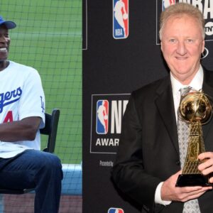 Byron Scott (L) and Larry Bird (R)