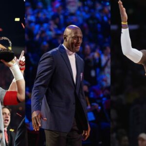 Patrick Mahomes (L), Michael Jordan (C), LeBron James (R)