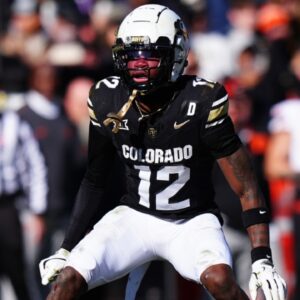 Nov 29, 2024; Boulder, Colorado, USA; Colorado Buffaloes cornerback Travis Hunter (12) during the second quarter against the Oklahoma State Cowboys at Folsom Field.