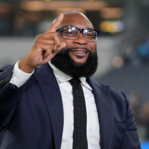 Marcus Spears on the ESPN Monday Night Football Countdown set before the game between the Baltimore Ravens and the Los Angeles Chargers at SoFi Stadium.