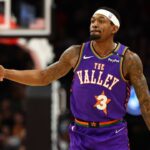 Phoenix Suns guard Bradley Beal (3) reacts against the Charlotte Hornets during the first half at Footprint Center