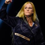 UFC fighter Holly Holm during ceremonial weigh ins for UFC 300 at MGM Grand Garden Arena.