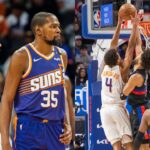 Devin Booker and Kevin Durant(L), Nick Richards, Cade Cunningham, and Ron Holland(R)