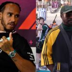 Lewis Hamilton (L) and will.i.am (R)