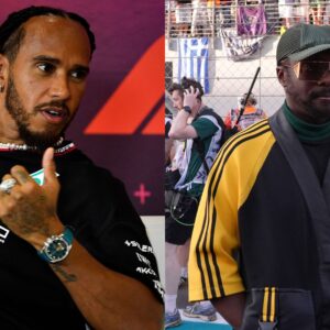 Lewis Hamilton (L) and will.i.am (R)