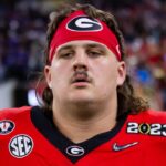 Georgia Bulldogs offensive lineman Tate Ratledge (69) against the TCU Horned Frogs during the CFP national championship game at SoFi Stadium.
