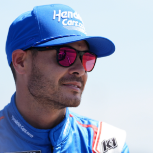 Aug 31, 2024; Darlington, South Carolina, USA; NASCAR Cup Series driver Kyle Larson (5) sits by his car prior to practice during practice for the Cook Out Southern 500 at Darlington Raceway. Mandatory Credit: Jasen Vinlove-Imagn Images