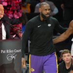 Pat Riley (L) and LeBron James and Jimmy Butler (R)