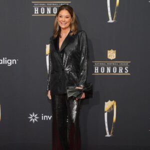 Randi Mahomes on the red carpet before the NFL Honors show at Resorts World Theatre.