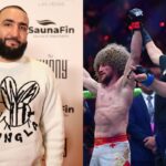 Belal Muhammad (L), Merab Dvalishvili and Umar Nurmagomedov (R)