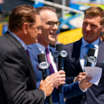 FORT WORTH, TX - APRIL 14: Broadcast team of Clint Bowyer, Kevin Harvick and Mike Joy do a preface segment on track before the NASCAR, Motorsport, USA Cup Series Autotrader EchoPark Automotive 400 on April 14, 2024 at Texas Motor Speedway in Fort Worth, TX. (Photo by Chris Leduc Icon Sportswire) AUTO: APR 14 NASCAR Cup Series AutoTrader EchoPark Automotive 400 EDITORIAL USE ONLY Icon240413150400