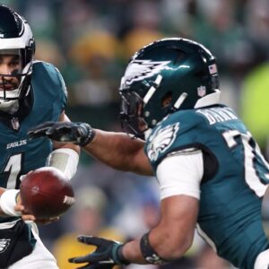 Kyle Brandt, Jalen Hurts and Saquon Barkley