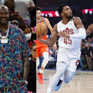 Shaquille O'Neal (L) and a still from an OKC-Cavs game (R)