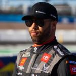 Nov 9, 2024; Avondale, Arizona, USA; NASCAR Cup Series driver Bubba Wallace (23) during qualifying for the Championship race at Phoenix Raceway. Mandatory Credit: Mark J. Rebilas-Imagn Images
