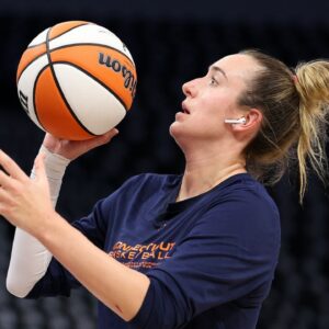 Connecticut Sun guard Marina Mabrey (4) warms up before game five of the 2024 WNBA playoffs against the Minnesota Lynx at Target Center.