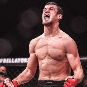 Bellator 283 Fight Night Usman Nurmagomedov reacts after defeating Chris Gonzalez by way of guillotine in the first round at Bellator 283 from the Emerald Queen Casino in Tacoma, Washington. Friday July 22, 2022 (Matt Ferris Image of Tacoma Washington EDITORIAL USE ONLY Copyright: xImagexofxSportx MattxFerrisx iosphotos274173