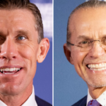 (L-R) Former NASCAR Cup Series drivers Carl Edwards and Kyle Petty.