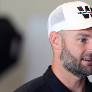 Driver Shane van Gisbergen speaks with the media during IMSA Media Day at the Roar Before the 24 in preparation for the Rolex 24 at Daytona at Daytona International Speedway, Thursday, Jan. 16, 2025.
