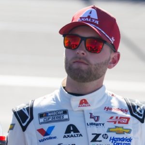 Nov 10, 2024; Avondale, Arizona, USA; NASCAR Cup Series driver William Byron (left) with Jeff Gordon during the NASCAR Cup Series Championship race at Phoenix Raceway. Mandatory Credit: Mark J. Rebilas-Imagn Images