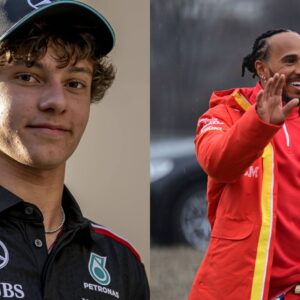 Kimi Antonelli (L) and Lewis Hamilton (R)