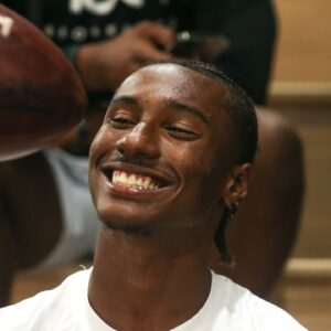 Former UCF Knights kicker Donald De La Haye spins a football over his finger during the House of Athlete Scouting Combine for athletes preparing to enter the 2021 NFL draft.