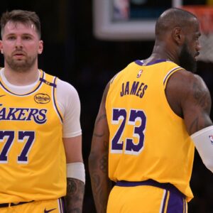 Luka Doncic and LeBron James NBA: Utah Jazz at Los Angeles Lakers