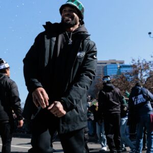 Philadelphia Eagles cornerback Darius Slay Jr. (2) celebrates during the Super Bowl LIX championship parade and rally.