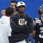 Dec 28, 2024; San Antonio, TX, USA; Colorado Buffaloes head coach Deion Sanders reacts from the sideline during the third quarter against the Brigham Young Cougars at Alamodome.