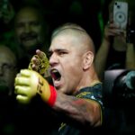 Alex Pereira (red gloves) before a light heavyweight title bout against Khalil Rountree Jr. (not pictured) during UFC 307 at Delta Center.