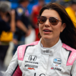 May 26, 2024; Indianapolis, Indiana, USA; Indycar Series driver Katherine Legge during the 108th running of the Indianapolis 500 at Indianapolis Motor Speedway. Mandatory Credit: Mark J. Rebilas-Imagn Images