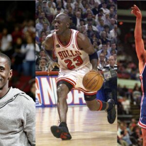 Vernon Maxwell (L), Michael Jordan (C), Drazen Petrovic (R)