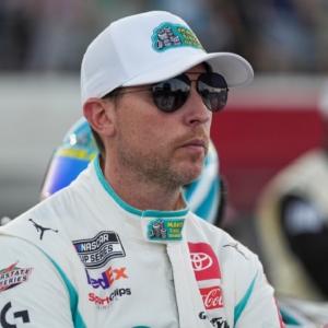 May 19, 2024; North Wilkesboro, North Carolina, USA; NASCAR Cup Series driver Denny Hamlin (11) during the All Star race at North Wilkesboro Speedway. Mandatory Credit: Jim Dedmon-Imagn Images