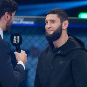 Khamzat Chiamev speaking after the victory of Aboucacar Younoussov. Levallois Palais des Sports Marcel-Cerdan France