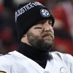 Pittsburgh Steelers quarterback Ben Roethlisberger (7) looks on before the game against the Kansas City Chiefs in an AFC Wild Card playoff football game at GEHA Field at Arrowhead Stadium.