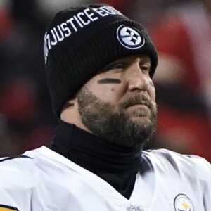 Pittsburgh Steelers quarterback Ben Roethlisberger (7) looks on before the game against the Kansas City Chiefs in an AFC Wild Card playoff football game at GEHA Field at Arrowhead Stadium.