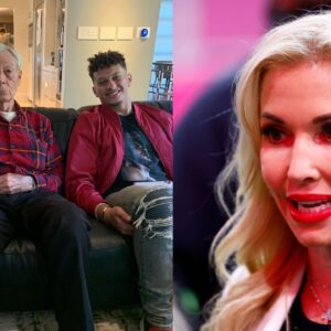 (L)Patrick Mahomes with his grandfather; (R)Tavia Hunt, wife of Chiefs owner Clark Hunt during the Super Bowl LVIII Opening Night presented by Gatorade featuring the AFC Champion Kansas City Chiefs and the NFC Champion San Francisco 49ers on February 5, 2024 at Allegiant Stadium in Las Vegas, Nevada