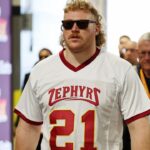 Philadelphia Eagles center Cam Jurgens (51) arrives before Super Bowl LIX at Caesars Superdome.