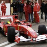 MotoGP rider Valentino Rossi (Italy Yamaha) drives out of the pits at Valencia in a Ferrari car under intense media interest Motorsport World Championship Men's Formula 1 World Championship 2006