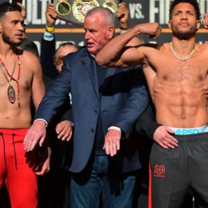 : DAVID BENAVIDEZ weighed at 174.2lbs and DAVID MORRELL weighed at 174.2lbs both ready for tomorrow nightÃ¢â‚¬â ¢s boxing fight for PBC Prime boxing at the Cosmopolitan in Las Vegas, Nevada Las Vegas USA - ZUMAo117 20250131_zsp_o117_058 Copyright: xMikaelxOnax
